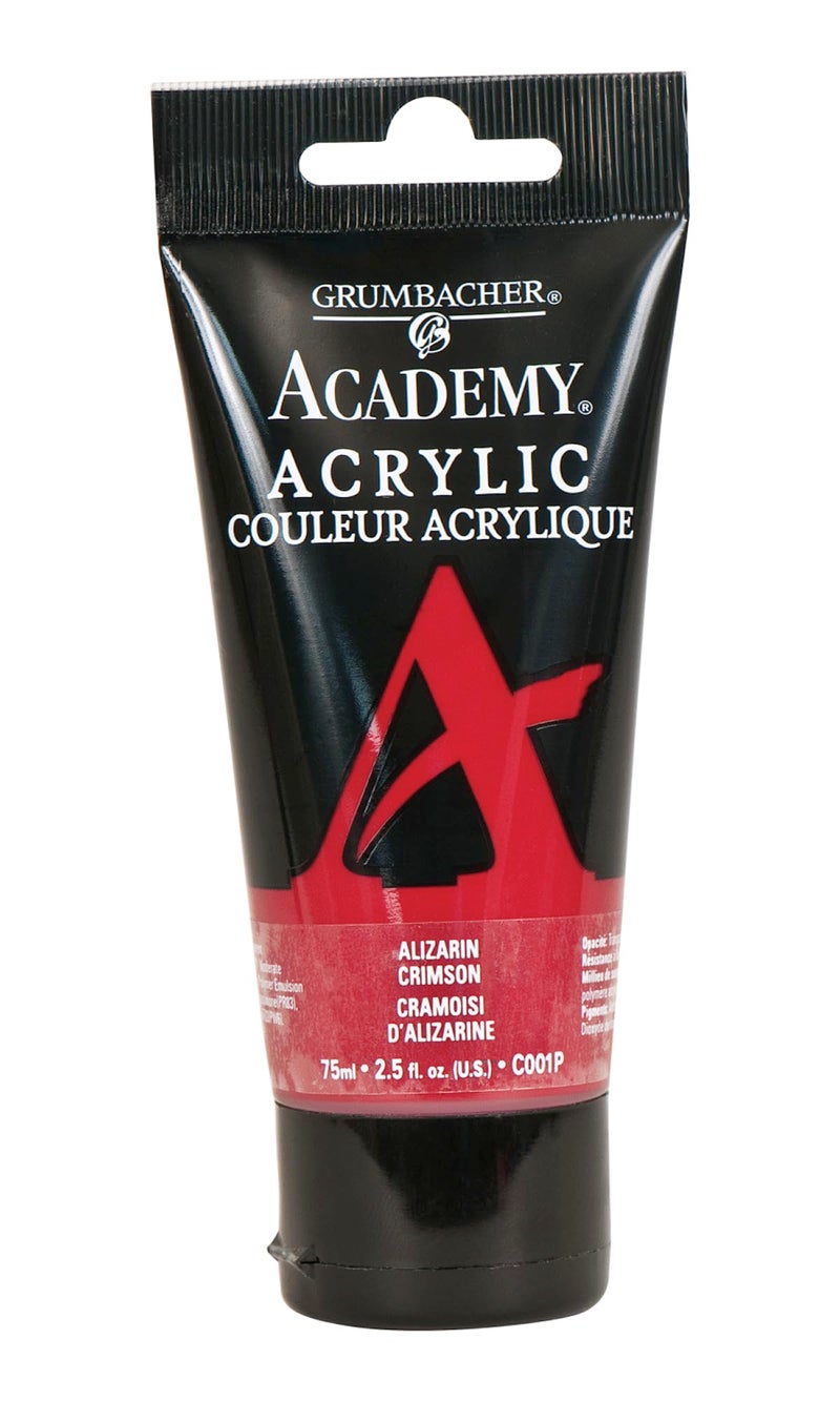 GRUMBACHER Academy Acrylic Paint, 75ml/2.5 Ounce Plastic Tube, Alizarin Crimson (C001P) - Image 1